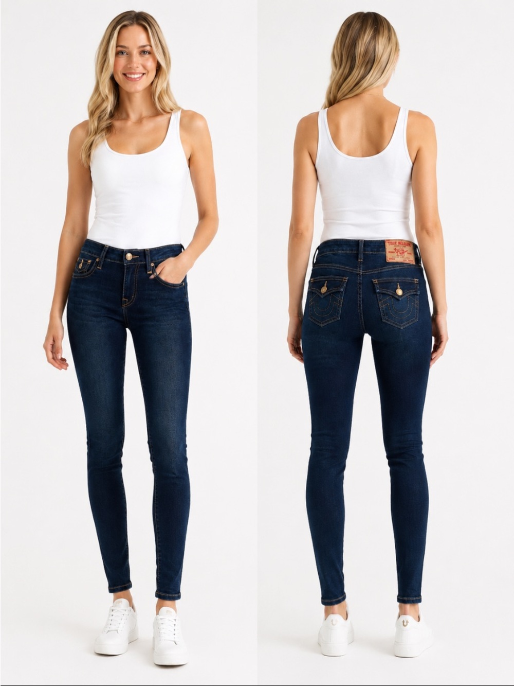 True Religion Dark Indigo Mid-Rise Jennie Curvy Skinny Jeans
